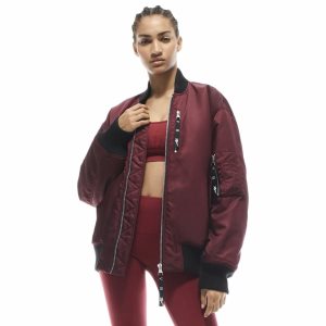 Kurtka Damskie Reebok VB Oversized Bomber Bordowe PL 58PEJLS